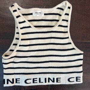 Celine Paris Made in Italy 100% Ribbed Cotton Bra Striped Cropped Top S/M